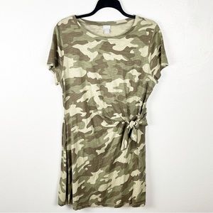 CHICO’S Green Camo Short Sleeves Waist Tie Dress, Size 16/18